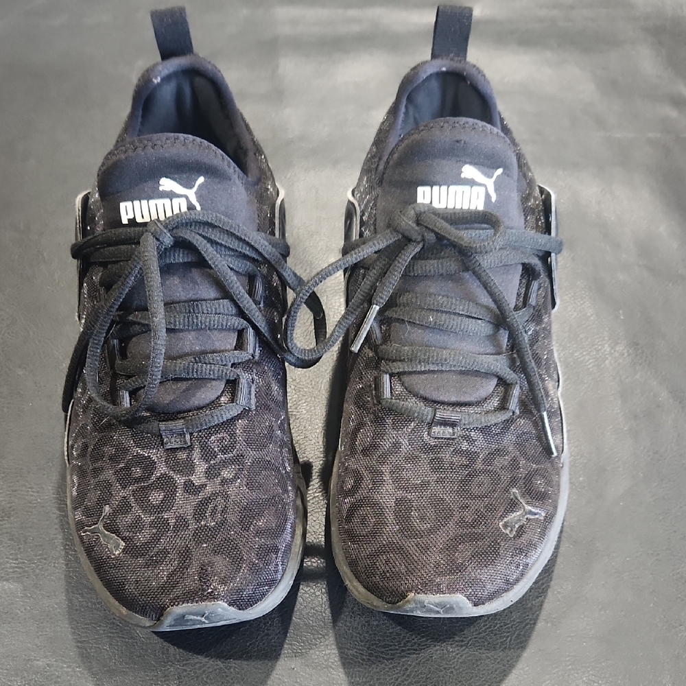 Puma Black Leopard Ghosted Patterned Athletic Shoes